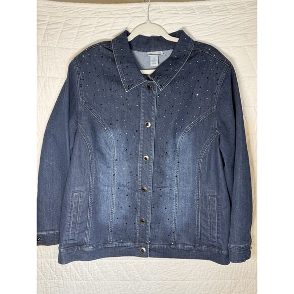 Catherines Jackets & Blazers - CATHERINES Added Dimensions vintage 1X Embellished Rhinestone Denim Jean Jacket